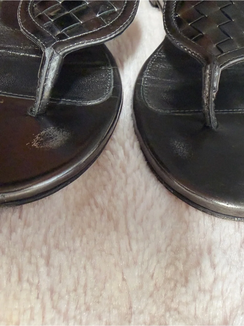 Bottega Veneta Black Woven Leather T-Strap Sandals